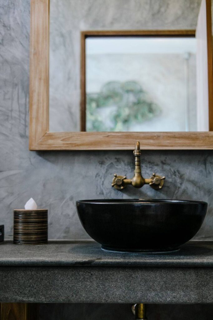 elegant bathroom worktop with copper sink